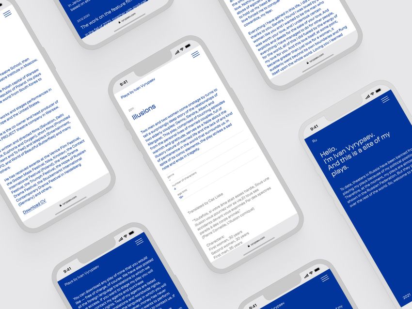 Mobile version of Ivan Vyrypaev’s plays portfolio website by ESH gruppa